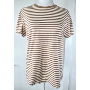 Muji Stripped Boxy T Shirt Women Sz L Unisex Brown White Minimalist Quiet Lux